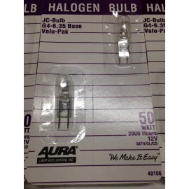 AURA JC halogen bulbs 50W G4 6.35mm 12V  6 - 2-pks (12 bulbs)