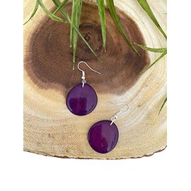 Tagua earrings in purple, light weight dangle earrings TAG272, organic tagua nut jewelry
