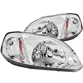 Anzo USA 121179 Honda Civic Chrome With Amber Reflectors Headlight Assembly - (Sold in Pairs)