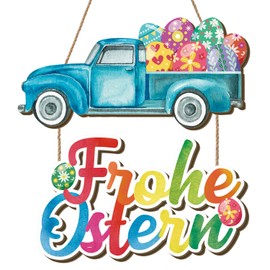 HPNIUB Auto Frohe Ostern Hängedeko Türschild Willkommen Ostern Deko Holzschild Ostern zum Aufhängen für Haustür Willkommen Holz mit Buntes Türdeko Osterdeko Holz Türdeko Zum Aufhängen