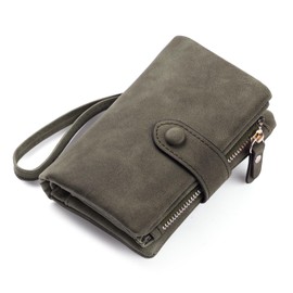 FALAN MULE Women's Purse with RFID Protection, Women's Small PU Leather, Purse with 16 Card Slots, Women's Wallet with Zip Chain and Lanyard, Green