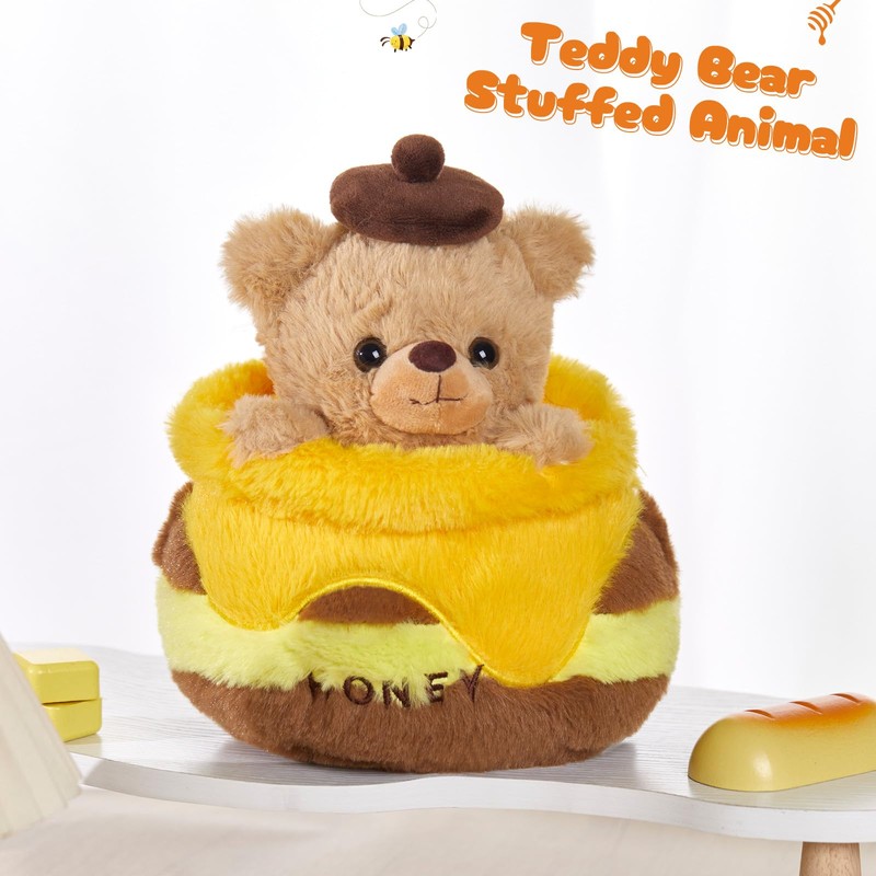 FunBase Teddy Bear with Honey Pot Stuffed Animal, Yellow &