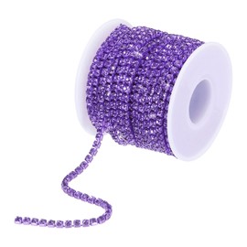MECCANIXITY 10 Yard 4mm Crystal Rhinestone Diamond Close Chain Trim Trimming Claw Cup Chain for Sewing, Crafts, DIY Jewelry Wedding Decorations Purple