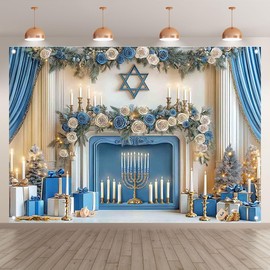Swepuck 7x5ft Fabric Happy Hanukkah Blue and White Photography Backdrop