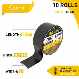 Tuffguard Joist Tape for Decking 2 Inch x 50 (10-Pack) Feet Waterproof Butyl Sealant Deck TapeJoist - Flashing Tape Waterproof Roof Flashing Tape Joist Guard Protection Tape