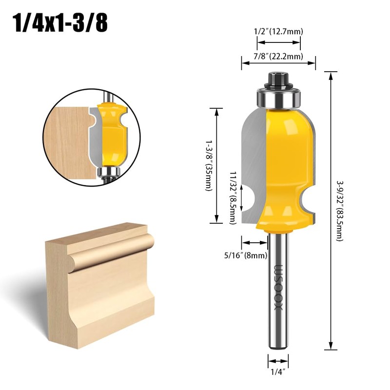 WSOOX 3PCS Architectural Molding Router Bit Set 3 Style Classical
