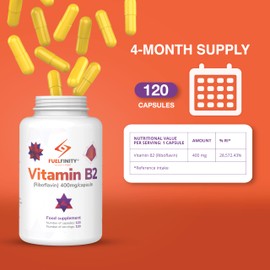 FuelFinity FuelFinity? - Premium Vitamin B2 Riboflavin 400mg per Capsule - 120 Days Supply - Highest Manufacturing Standards- no additives - Vegan