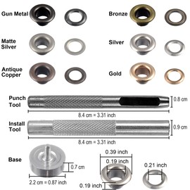 480 Sets Grommet Kit for Fabric Mixed Color Eyelets Set for Leather with Install Tool Storage Box for Scrapbooking Card Making Leather Craft Shoes Clothes Bags Fabric Canvas Paper Craft Inner 0.2 Inch