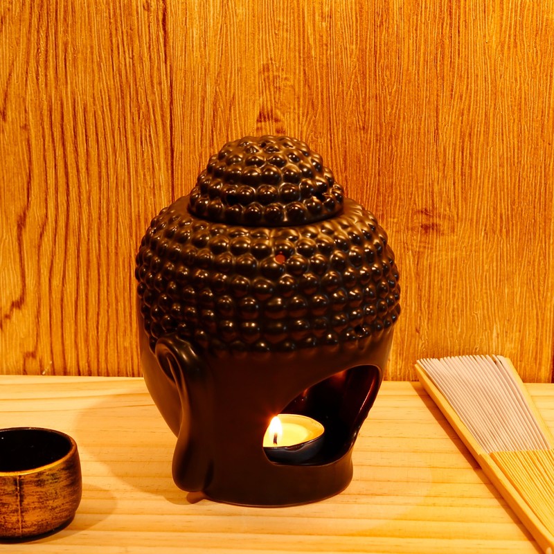 Omonic Porcelain Zen Garden Yoga Meditation Black Thai Buddha Head