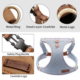 Dog Harness, No Pull Dogs Harness and Multi-Function Leash Set for Medium Dogs Easy Walk Everyday Adjustable Soft Dog Vest Harness Fashionable Dog Accessories Grey Blue-Button-L