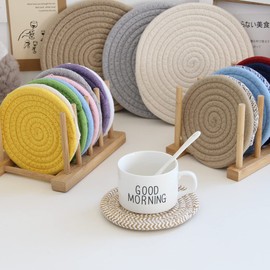 Coasters for Drinks, Vintage Woven Coasters for Table Protection, Water Absorbent Coaster Set, Handmade Braided Fabric Coasters Heat-Resistant … (Khaki, Yellow, Light Green, 6)