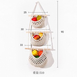 Wallfire Hanging Fruit Basket, 3 Tier Cotton Rope Baskets, Produce Storage Basket for Organizing Fruit Vegetable, Boho Kitchen Decor Wall Hanging Basket