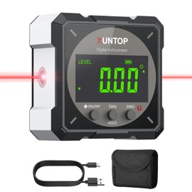 XUNTOP Digitaler Winkelmesser Neigungsmesser Laser Wasserwaage mit LCD Display, Type-C Schnittstelle IP54 Wasserdicht Magnetisch Nivellierbox Level Box für Holzarbeiten, Bau, Dekoration, DIY,Schwarz
