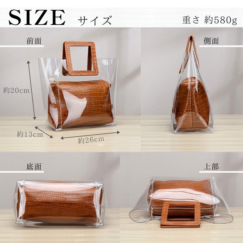 Angel Moon Women's Clear Tote Bag, Plastic Bag, PVC Large,