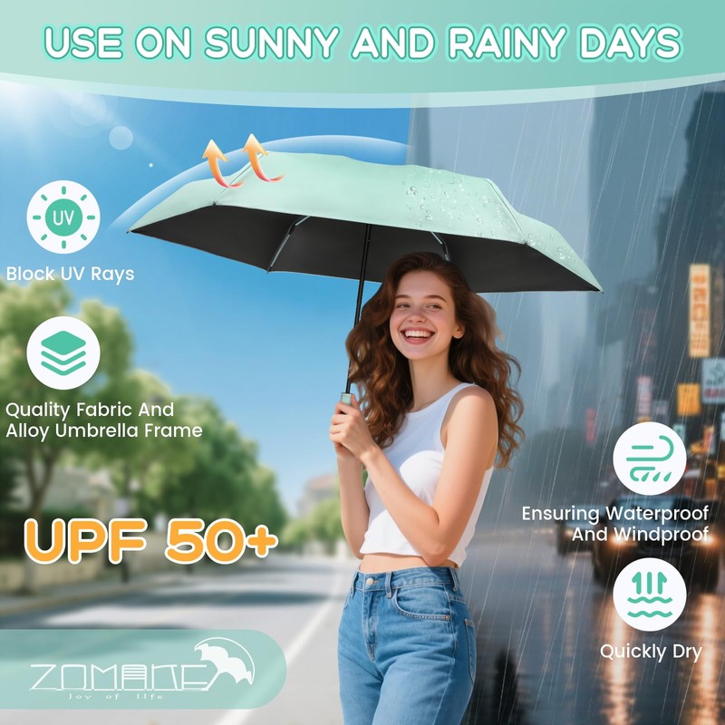 ZOMAKE Folding Umbrella, Parasol, Ultra Lightweight, Compact, Elastic Handle Design,