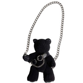 VALICLUD Shoulder Bag with Chain Strap Stuffed Animal Purse Teddy Bear Purse Gothic Purses and Handbags for Women Girls Black, black