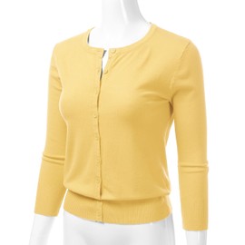 danibe Women's 3/4 Sleeve Crewneck Button Down Knit Sweater Soft Cardigan BABYYELLOW XL