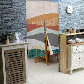 Leowefowa Long Type Japanese Noren Doorway Curtain Boho Colorful Wave Window Treatment Door Hanging Traditional Painted Tapestry for Kitchen Sushi Bar Home Decor 33.5"x 70.9"