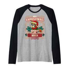 Boxer My Christmas Spirit Dog Santa Claus Elf Reindeer Raglan Baseball Tee