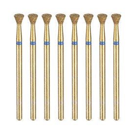 sourcing map 8pcs 120-140 Grits Diamond Grinding Bit 4.7mm Inverted Cone Head 2.35mm Shank 3mm Length Titanium Plated Stone Sanding Drill Bits Rotary Tool for Nails Grinding Polishing