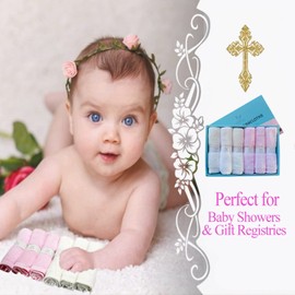 elves Bamboo Viscose Washcloth Baby Set of 6 - Ultra Soft Wash Cloths for Face and Body - Small Face Towel for Baby Girl (White&Pink)