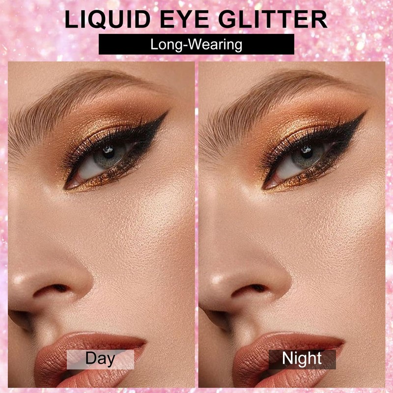 Ingzy Flüssiger Eyeliner mit Glitzer, Metallic-Eyeliner, glitzernd, weiß, silberfarben, goldfarben,