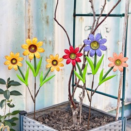 HUTHDAK Metal Flowers for Outside,2 Pack Large Colorful Decorative Garden Stakes Yard Art,Spring Garden Decor for Lawn, Pathway & Garden(21.9 * 12IN)