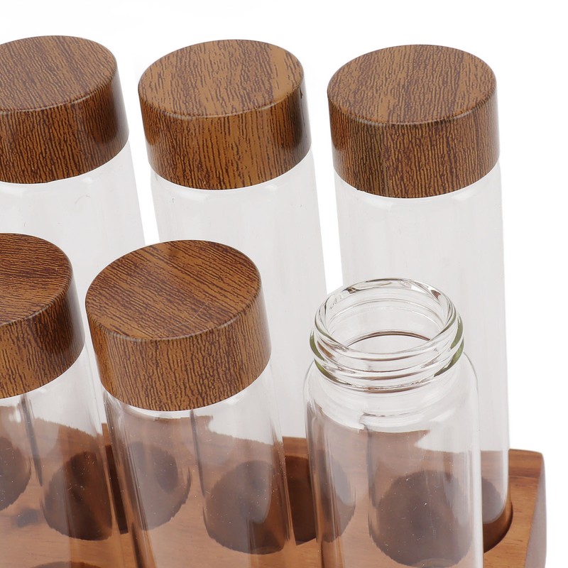 Coffee Bean Storage Tubes with Walnut Wood Stand Lid Glass