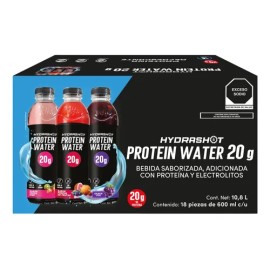 Bebida De Proteína Hydrashot Protein Water 20g Pack 18 Pzas                                                                                           