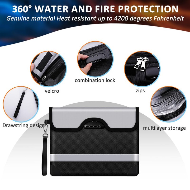 YapitHome Fireproof Document Bag with Lock 4200°F, Fireproof Document Bag