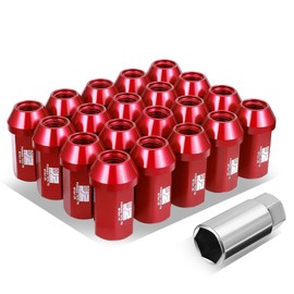 J2 Engineering J2-LN-T7-038-125-RD M12 x 1.25 T6-7075 Aluminum 42mm Closed End Lug Nuts w/Deep Drive Extension Adapter,Red
