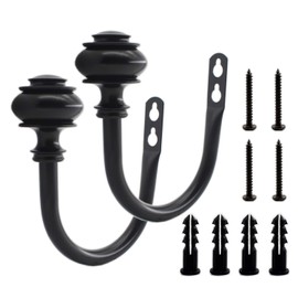 2 Pack Curtain Holdback Hooks, ULIFESTAR U-Shaped Hook Wall Mounted Curtain Tieback Hook,Decorative Window Curtain Holdbacks for Drapes Metal Curtain Holder Curtain Accessories Round Black