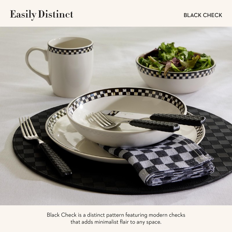 MACKENZIE-CHILDS Faux-Leather Placemat, Decorative Round Table Mat, Black Check