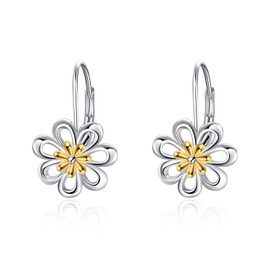 Daisy Earrings Sterling Silver Gold Plated Small Daisy Flower Leverback Dangle Earrings Jewellery Hoops Gifts for women Girlfriend (Daisy earrings)