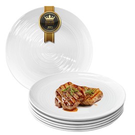 Yachi Ceramic 10 1/4 Inch White Dinner Plates Set of 6 Microwave Oven Dishwasher Safe Dish Porcelain Serving Plates for Kitchen Restaurant Stoneware Dishes for Party Beef Steak, Pasta Plate 10.25 in