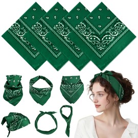 PLULON 4 Pack Green Bandanas for Men Women, Paisley Pattern Bandana Bulk Headbands Men Handkerchief Cowboy Face Mask Square Scarf Headwear 100% Polyester
