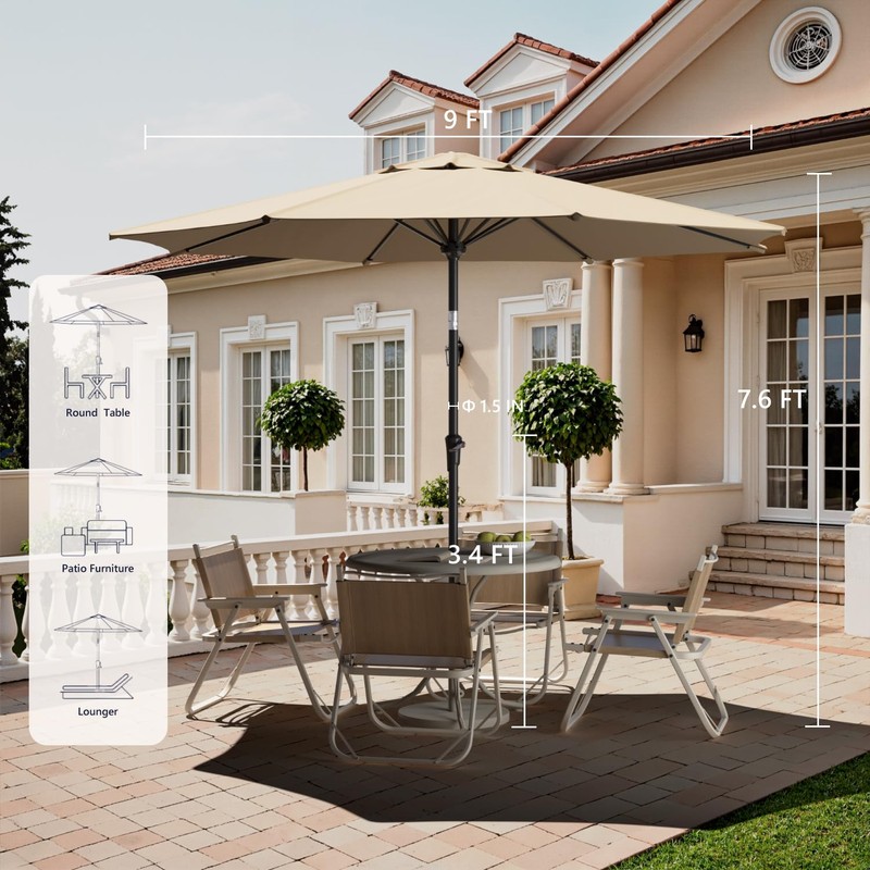 Benass 11ft Outdoor Patio Umbrella, Table Umbrella with Push Button
