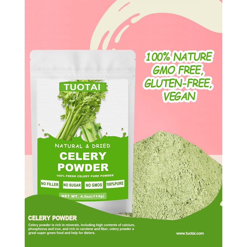 Premium Celery Powder, 100% Natural Celery Powder Rich in Antioxidants,