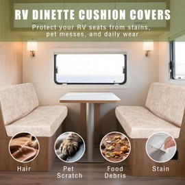 Oloepfo 4PCS Leather Look RV Dinette Cushion Covers, Stretchable Camper Cushion Covers Washable Rv Seat Covers Furniture Protector Rv Covers with 2 Beige Backrest Cover & 2 Bench Cover