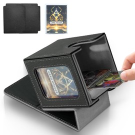 Jamiukro Card Deck Box for MTG Commander, TCG Card Box, PU Leather Magnetic Trading Card Storage Box, Holds 100 Double Sleeve Cards, Black & Grey