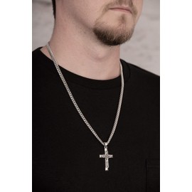 US Jewels Men's Large 1.75in 0.925 Sterling Silver Crucifix Cross Pendant