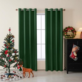 MEEYIUS Blackout Curtains for Bedroom Grommet Thermal Insulated Room Darkening Curtains with Black Liner, Set of 2 Panels, Dark Green, 52x63 Inch