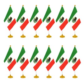 WXTWK 12 Pack Mexico Flag Mexican Desk Flag Small Mini Mexican Table Flags With Stand Base,Home Office Festival Events Celebration Decorations