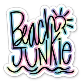 Akuna Print Beach Junkie Colorful Summer Vinyl Sticker - for Water Bottle Phone Car - 3.5"