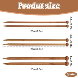 6-Piece Bamboo Knitting Needle Kit, Arthritis-Friendly Ergonomic Handles ，Variety Sizes for Beginners & Pros (6mm, 8mm, 10mm)