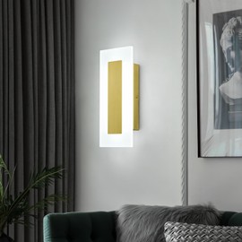 BNHHLZ Modern Acrylic Wall Sconces Set of Two Dimmable Wall Light 9W 6000K Cool White Hardwired Wall Sconce Gold Vanity Lights for Bedroom Bedside Living Room Staircase Corridor