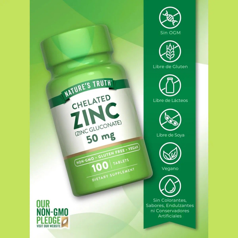 Nature Truth Suplemento Gluconato Zinc Pote 100 Tabletas Por Cada