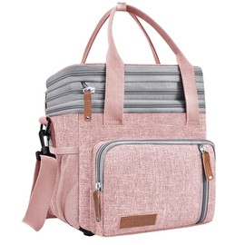 Adult Insulated Lunch Box for Work, Expandable Large Pink Lunch Bags for Women Men, Leakproof Double Deck Lunch Box Cooler Tote Bag with Removable Shoulder Strap（Pink）