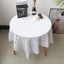 BMIDRUT White Tablecloths Vintage Square Crochet Lace Doilies Tablecloths Table Cover Topper Wedding Home Party Decor