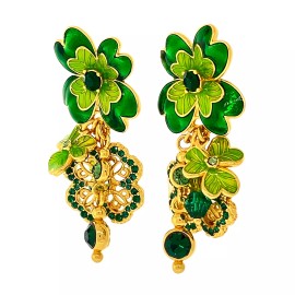 Emerald Clover Emerald St Patricks Earrings by Ritzy Couture DeLuxe - 18k Gold Plating